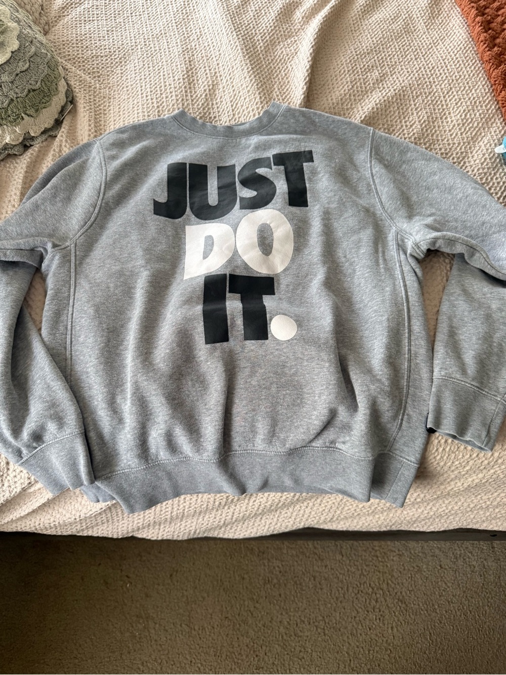 Nike Gray Crewneck Sweatshirt with Bold "Just Do It." Back Graphic
